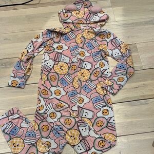 Pink Kids Pajama Set Onesie full Zipper and Open Feet with Fun Print